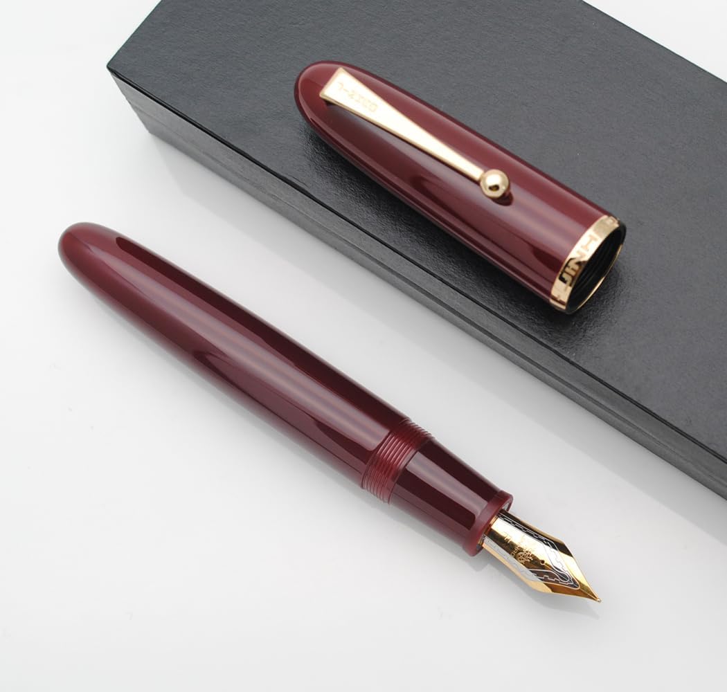 JINHAO 9019 – Pluma estilográfica Dadao Series con convertidor de tinta de alta capacidad (color rojo vino, punta fina de 0.020 in)