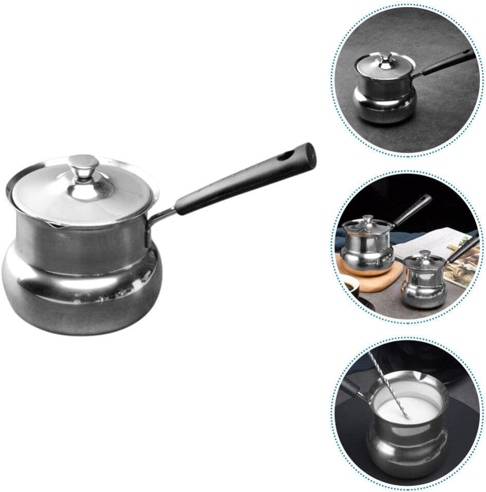 CALLARON Sartén de acero inoxidable para cocinar con mango de tapa, calentador de leche, olla de fusión de mantequilla para estufa, chocolate, café,