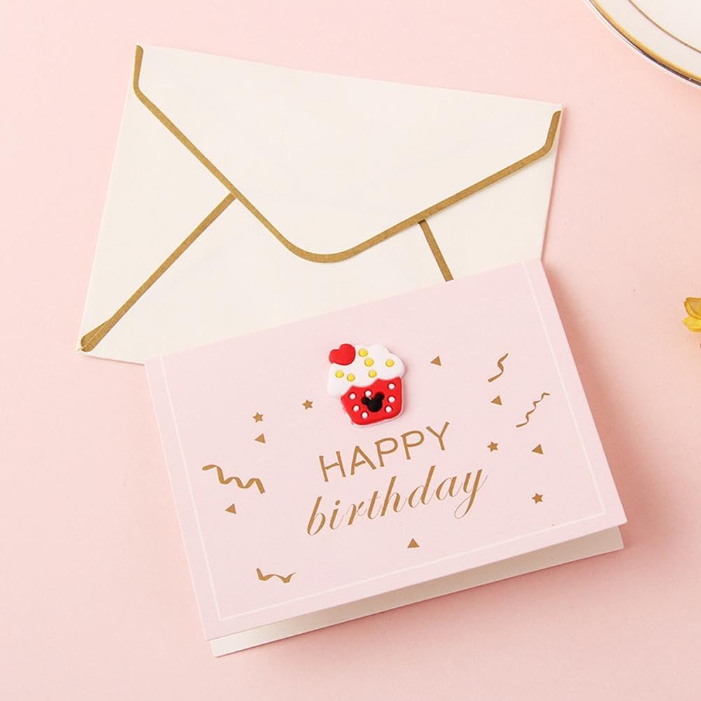 Tarjetas únicas de feliz cumpleaños, tarjeta de felicitación creativa con sobre, linda corona de flores, tarjetas de feliz cumpleaños, tarjetas de