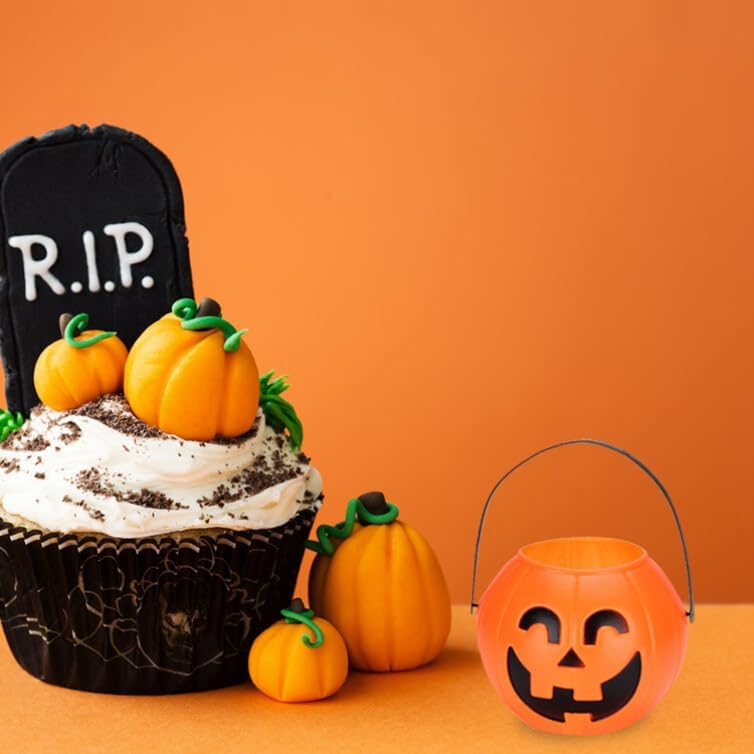 VALICLUD Cubo de Halloween para Halloween, soporte portátil de plástico multiusos para regalos de fiesta, suministros de decoración del hogar, cubo