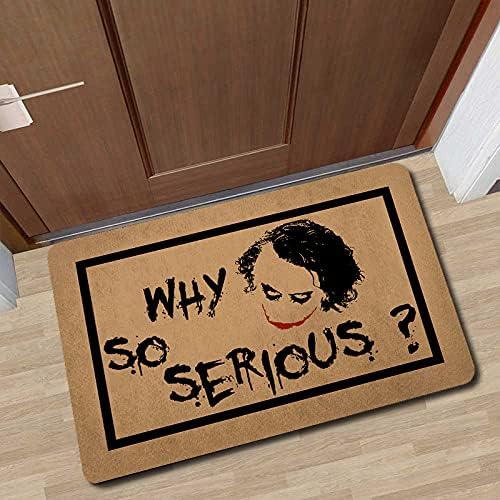 Funny Mats The Joker Why So Serious Felpudo con monogramas y citas de bienvenida para entrada, tela no tejida, parte superior de goma para