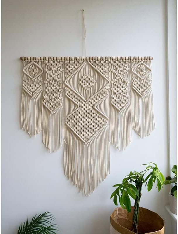 macramé grande para colgar en la pared, cuerda de algodón bohemio, tapiz bohemio para colgar en la pared, tejido a mano, decoración del hogar, color