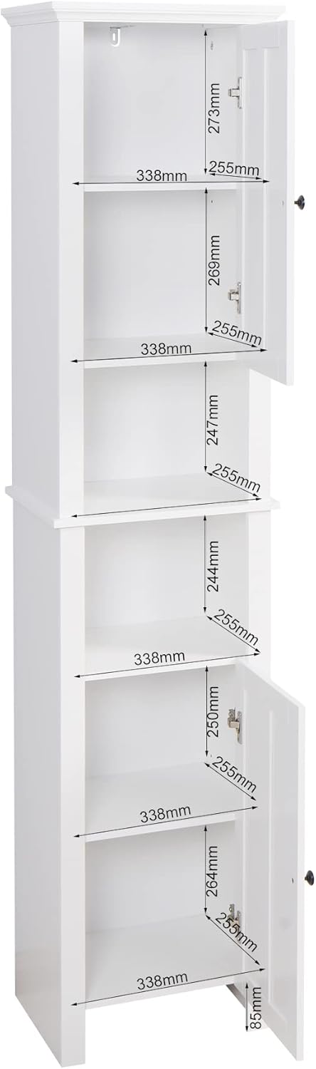 Armario alto de lino tipo torre con 2 puertas y estantes de 6 niveles, gabinete de almacenamiento estrecho para sala de estar, 15.75 x 11.81 x 66.93