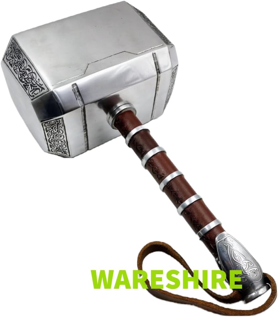 Martillo Mjolnir roto de metal de alta calidad, juego de rol, coleccionable a escala 11, réplica de cosplay con base de exhibición