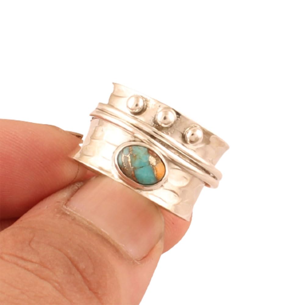Oyster Copper Turquoise Ring, 925 Sterling Silver Jewelry, Minimalist Ring For Women, Statement Spinner Ring, Fidget Spinner Ring, Anxiety Spinner