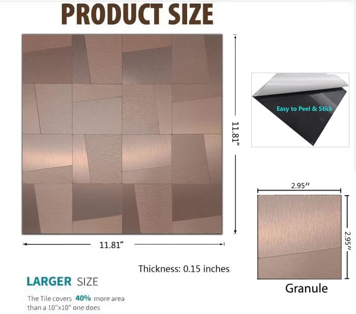 YMMXGE Panel de 8 hojas de metal para despegar y pegar, para cocina, panel autoadhesivo de mosaico de aluminio 3D de 11.81 x 11.81 x 0.12 pulgadas