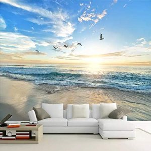 Mural de pared de aves marinas de playa, hermoso papel tapiz 3D con estilo de paisaje marino, no se deforma, decoración impermeable para sala de Mural de pared de aves marinas de playa, hermoso papel tapiz 3D con estilo de paisaje marino, no se deforma, decoración impermeable para sala de