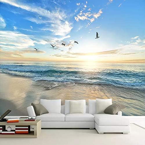 Mural de pared de aves marinas de playa, hermoso papel tapiz 3D con estilo de paisaje marino, no se deforma, decoración impermeable para sala de