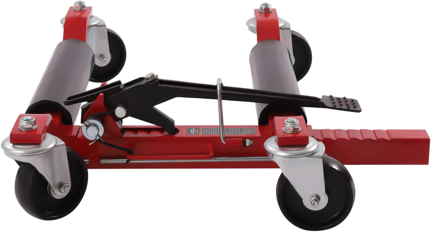 LENJKYYO Carretilla de rueda de automóvil, gato hidráulico de alta resistencia, 1300 libras, carrito de carga automática con pedal de trinquete,