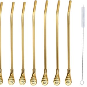 Pajitas reutilizables, 8 pajitas de yerba mate de acero inoxidable dorado con cuchara de filtro movible Pajitas reutilizables, 8 pajitas de yerba mate de acero inoxidable dorado con cuchara de filtro movible