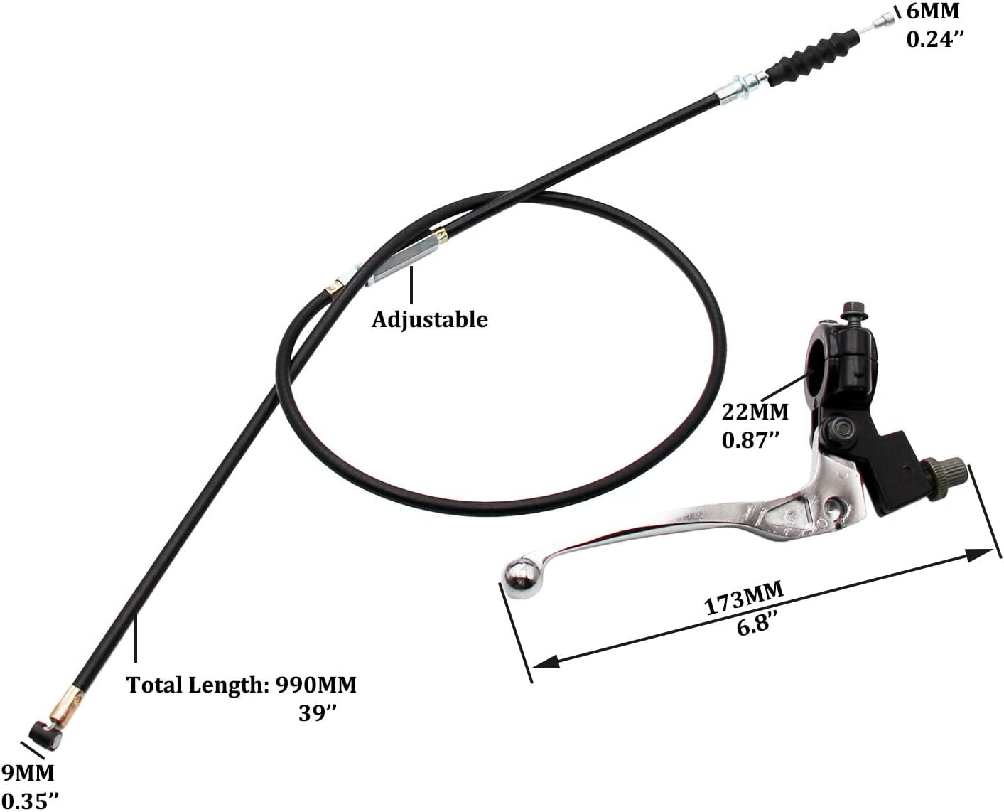 PRO BAT Manillar de 78 pulgadas (0.866 in) palanca de embrague izquierda y cable de embrague con ajustador para 50cc 70cc 90cc 110 cc 125cc SSR