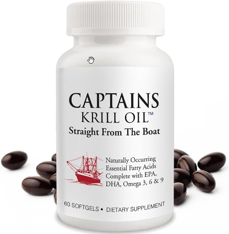 Captains Pure – Cápsulas blandas de aceite de krill antártico  Omega 3 EPA, DHA con astaxantina y fosfolípidos, sin aditivos ni productos químicos,