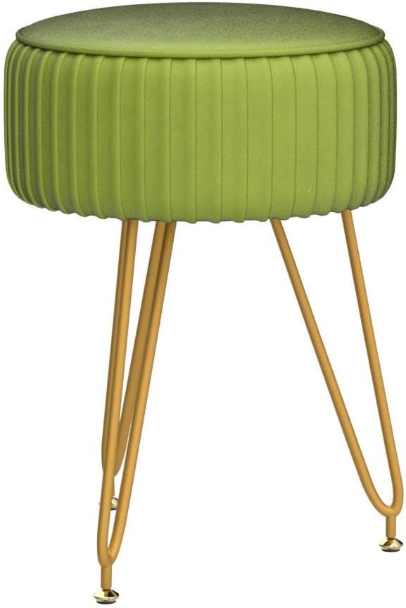 ECOMEX Otomana redonda de terciopelo con patas de metal, reposapiés otomano redondo plisado tapizado, taburete de maquillaje, otomano redondo de