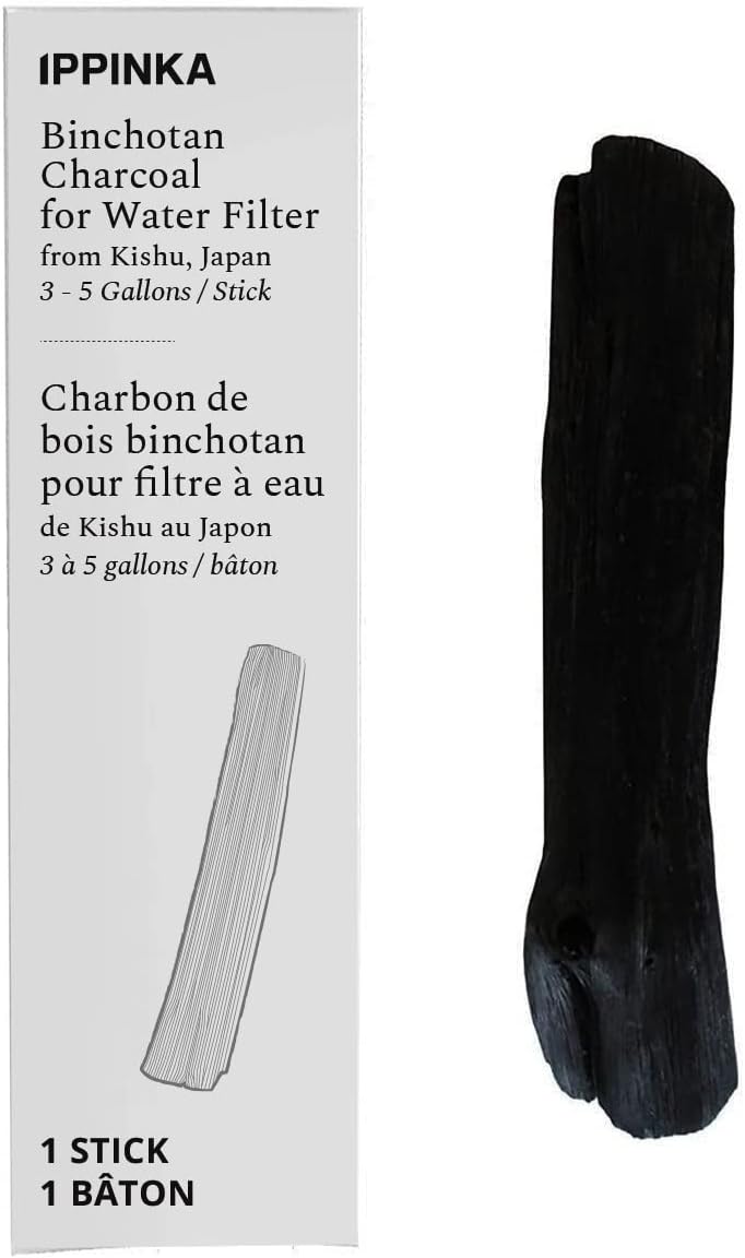 XL Binchotan Charcoal de Kishu, Japón, barra purificadora de agua para agua de gran sabor, 1 barra, filtra 3-5 galones de agua