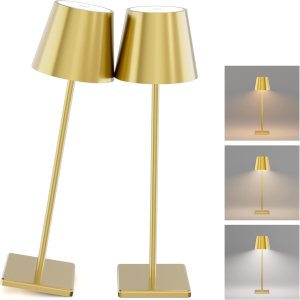 Paquete de 2 lámparas de mesa inalámbricas doradas, 5500 mAh, de latón, 3 temperaturas de color, regulables, recargables, para exteriores, Paquete de 2 lámparas de mesa inalámbricas doradas, 5500 mAh, de latón, 3 temperaturas de color, regulables, recargables, para exteriores,