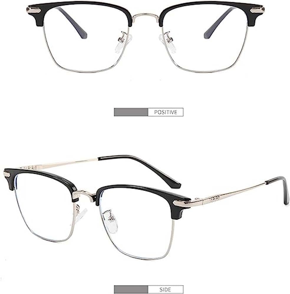 FROBON Gafas de media montura para miope, lentes retro de metal para hombres y mujeres