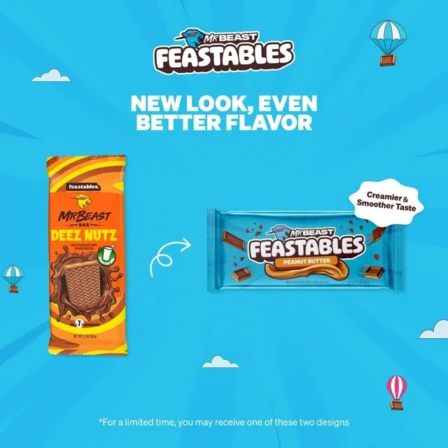 New Feastables Beast Bar – Barra de chocolate con leche con mantequilla de maní, chocolate con leche y almendras, chocolate con leche (3 barras)
