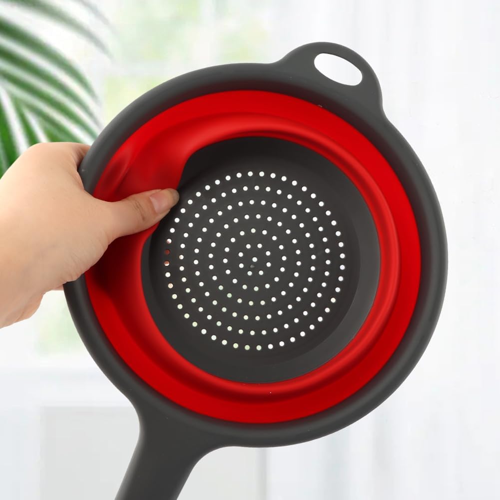 Colador plegable para cocina, 3 tamaños, juego de cestas de colador plegable de silicona con asas, escurridor redondo para lavar frutas, alimentos y
