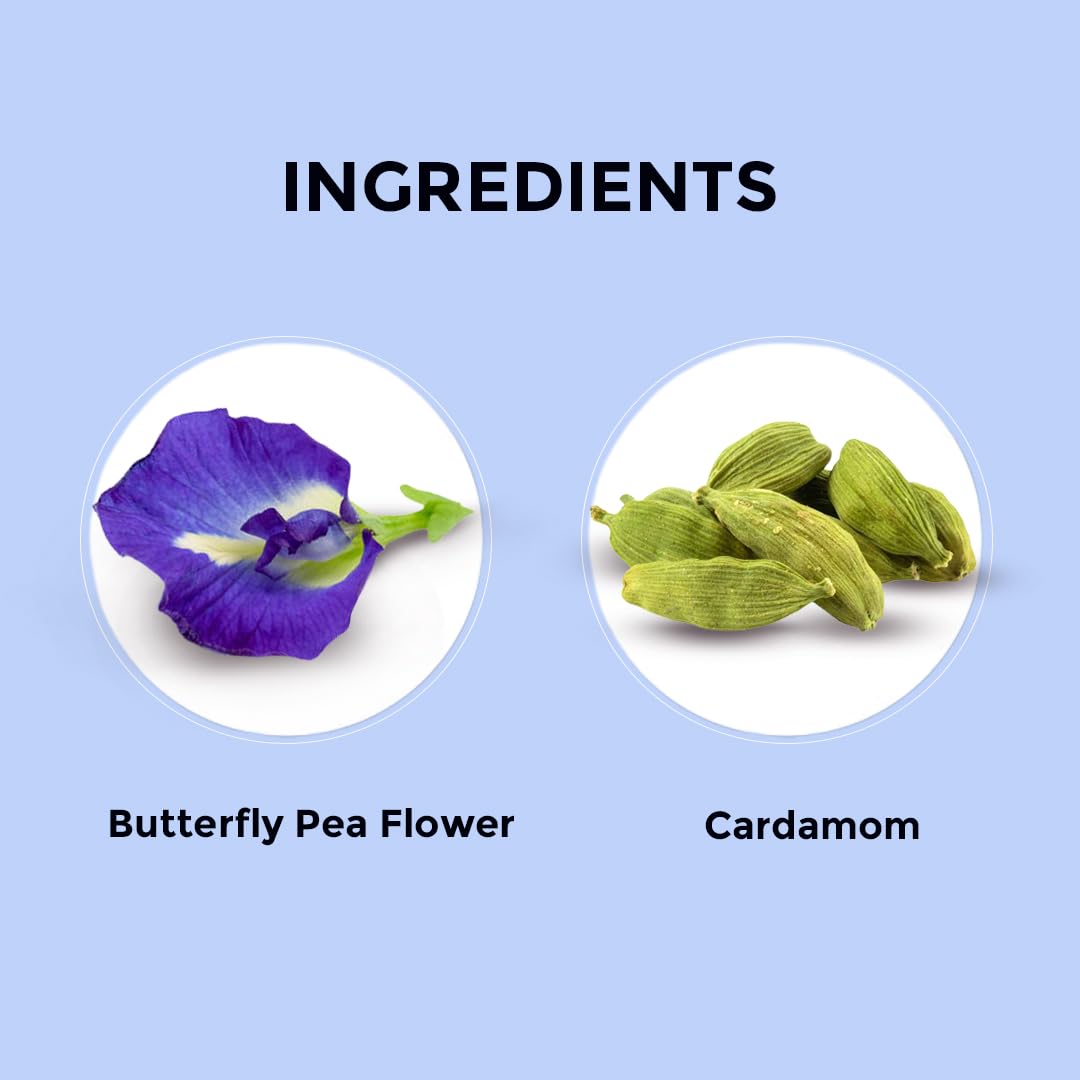 BLUE TEA – Té de hierbas de cardamomo de flor de guisante de mariposa – 10 bolsas de té  Té desintoxicante  Colorante natural de alimentos, té
