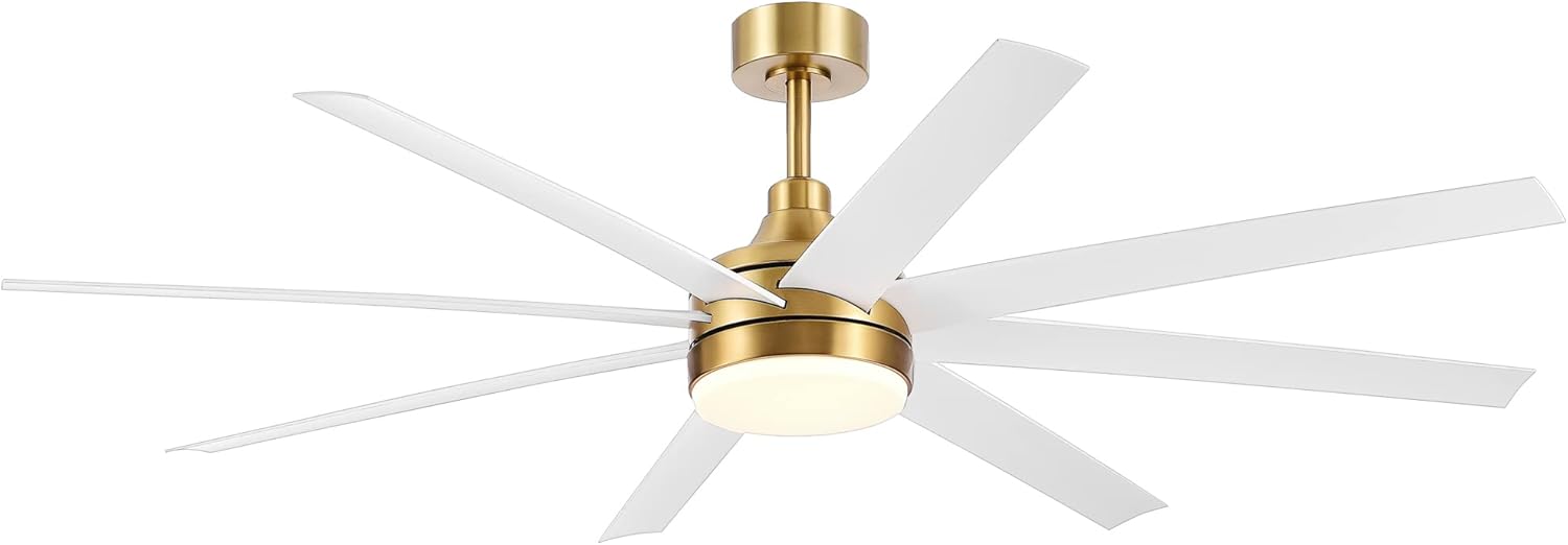 Breezary Ventilador de techo dorado de 65 pulgadas con control remoto de luces LED, moderno ventilador de techo de granja con motor de CC