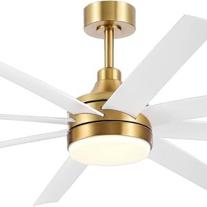 Breezary Ventilador de techo dorado de 65 pulgadas con control remoto de luces LED, moderno ventilador de techo de granja con motor de CC Breezary Ventilador de techo dorado de 65 pulgadas con control remoto de luces LED, moderno ventilador de techo de granja con motor de CC