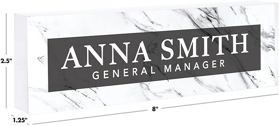 Andaz Press Placa de nombre para escritorio de oficina, diseño de mármol, placa de nombre personalizada de acrílico personalizada para el hogar,