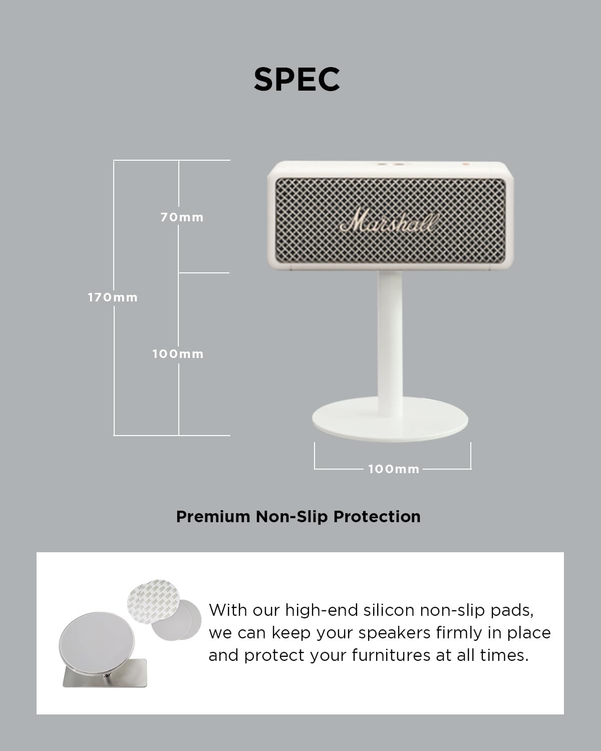Emberton – Soporte de altavoz (dorado satinado), para altavoz Marshall Emberton, calidad de sonido óptica, ancho 5.35 pulgadas de alto 3.94