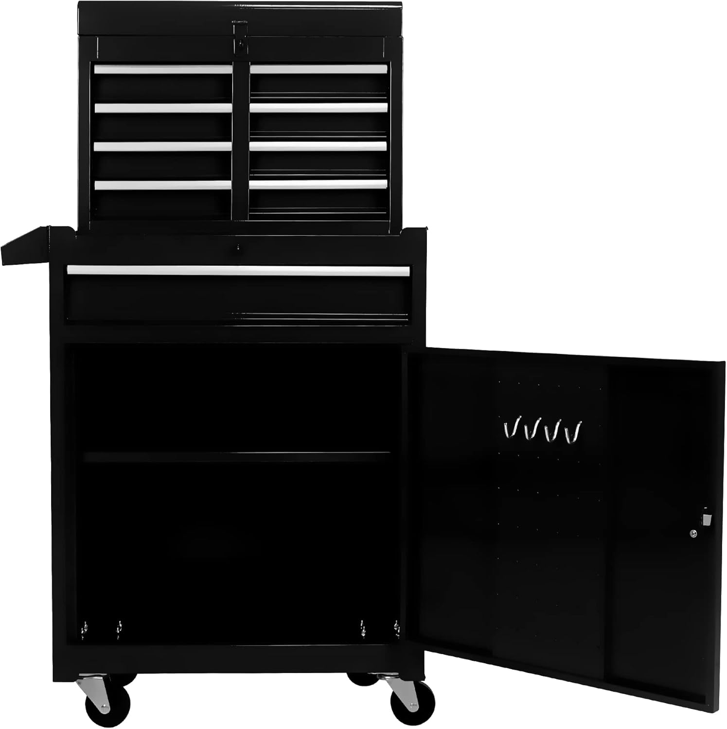Armario desmontable con 5 cajones con gabinete inferior y un estante ajustable, caja de herramientas de metal para almacén, garaje, taller de