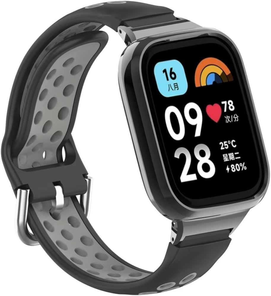 T-BLUER Compatible with Xiaomi Redmi Watch 3 Active Bands,Silicone Breathable two-color Strap Bracelet Accessories with Metal Protective Frame for