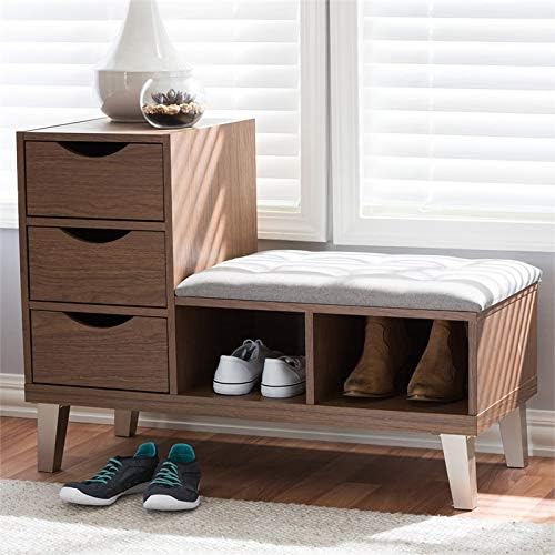 Baxton Studio Carell Furniture – Banco tapizado para guardar zapatos, color gris y marrón
