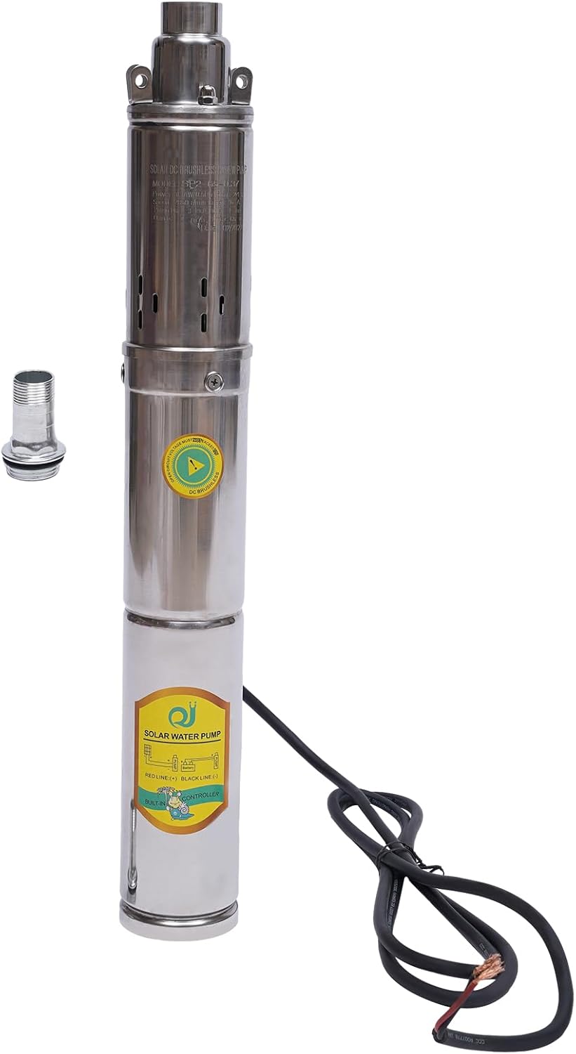 Bomba sumergible de pozo profundo Bomba de agua solar, bomba de pozo solar de 24V 370W Bomba de tornillo de acero inoxidable 1.8 MH Velocidad de