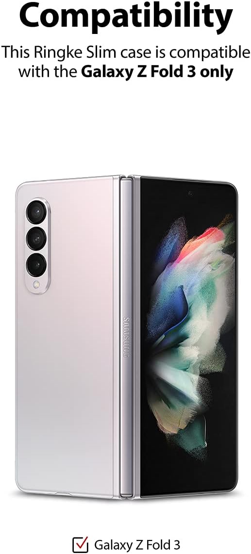Ringke Funda delgada compatible con Samsung Galaxy Z Fold 3, PC dura y fina transparente de alta calidad con almohadilla antideslizante, cubierta