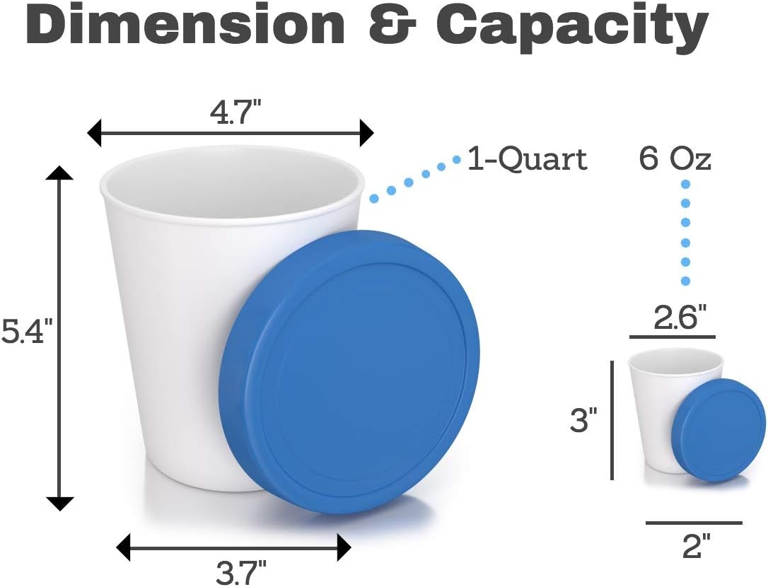 Recipientes de almacenamiento para congelador de helado con tapas de silicona (paquete de 3, 1 cuarto de galón cada uno) + 2 tazas para servir,
