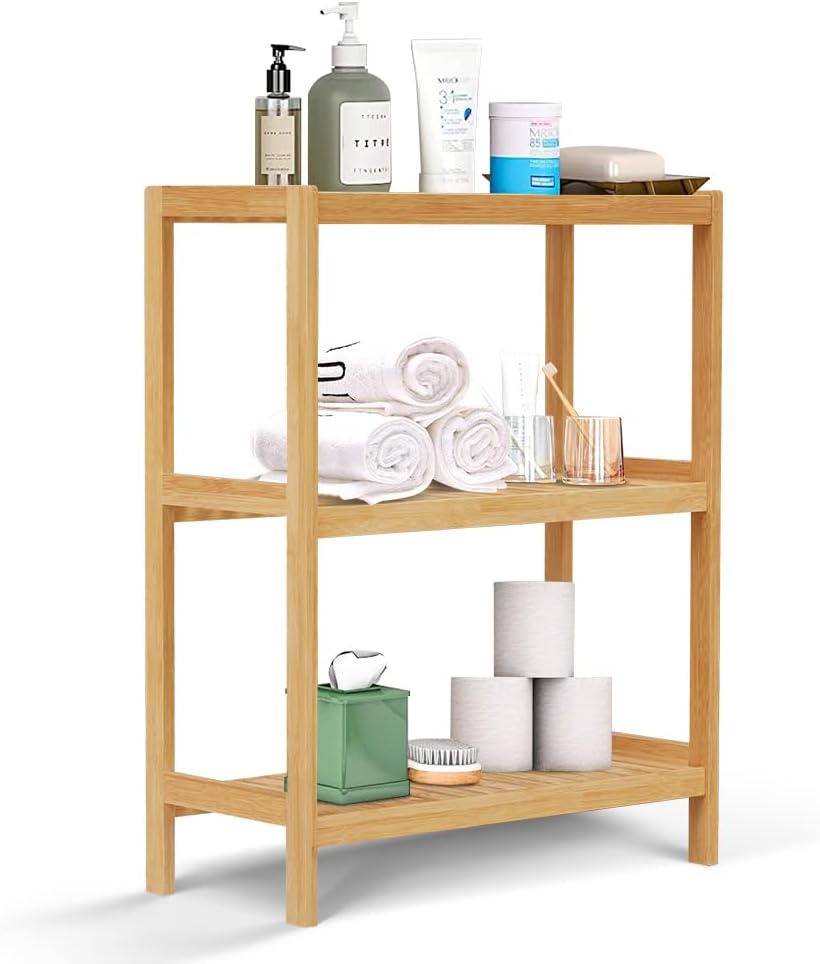 Estante organizador de almacenamiento de bambú de 3 niveles para inodoro, estantes de utilidad para baño, sala de estar, cocina