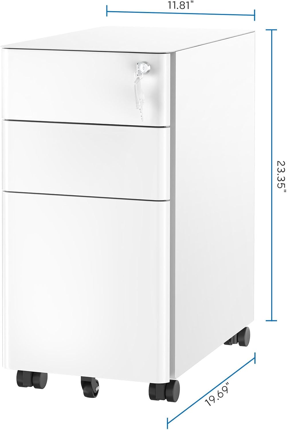 Mount-It! Pedestal de archivos móvil, archivador con 3 cajones, diseño delgado para almacenamiento debajo del escritorio para archivos, carpetas y