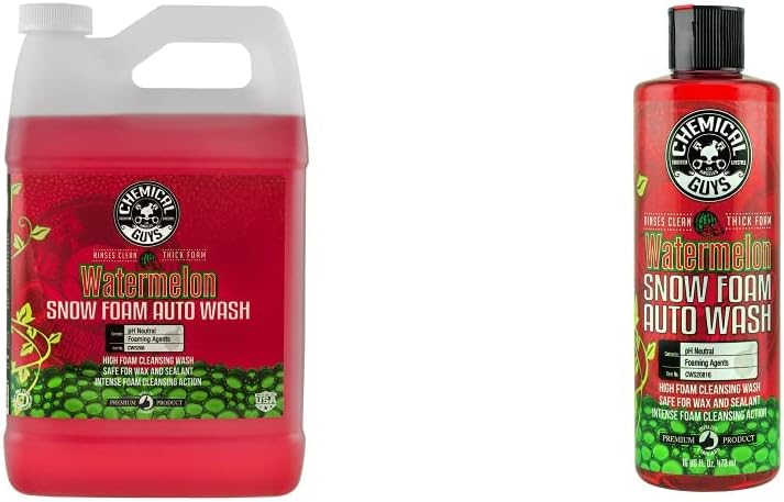 Chemical Guys CWS208 – Jabón de espuma de sandía para lavado de autos y kit de recambio, 2 botellas – (1) 16 onzas y (1) galón (funciona con cañones