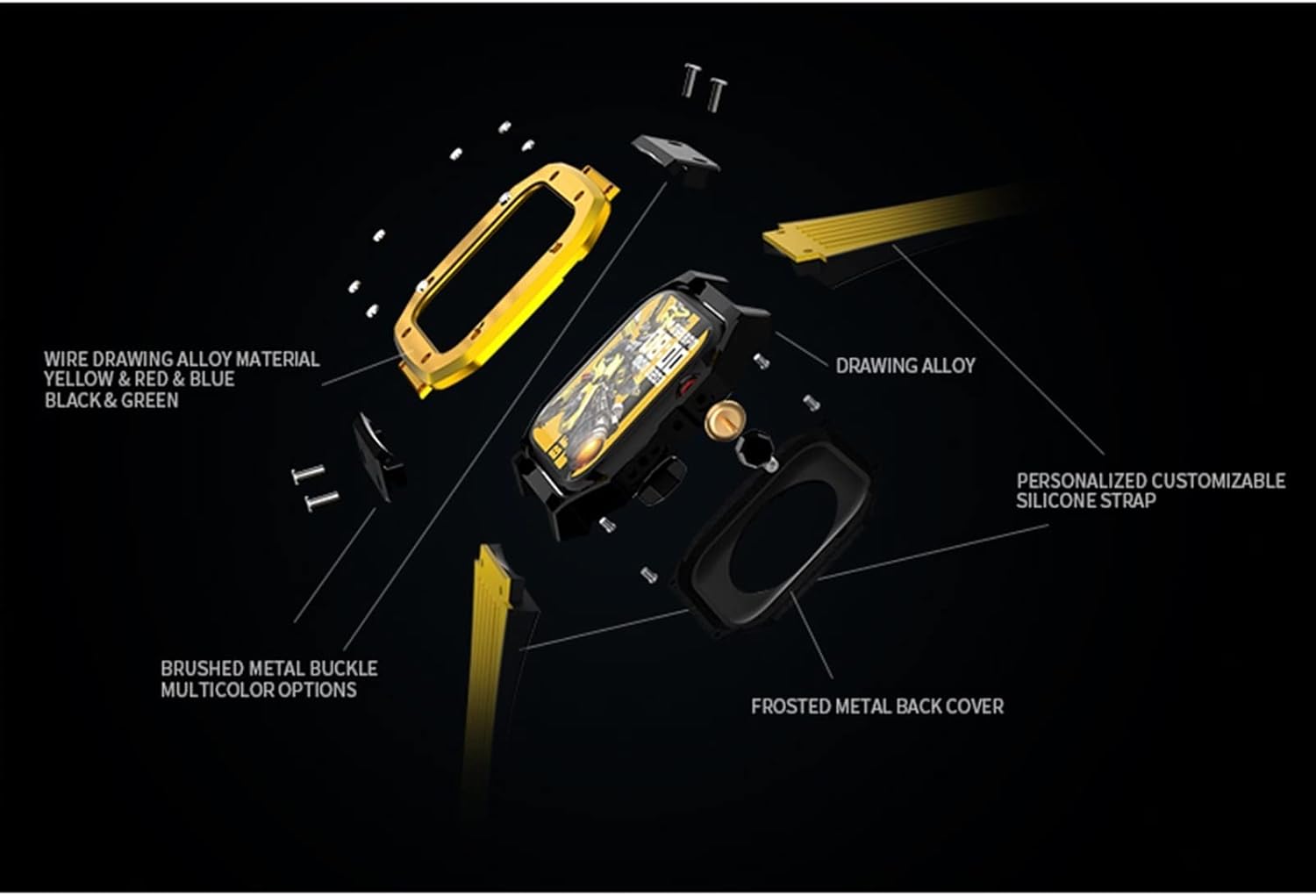 Modificación Mod Kit para Apple Watch Band Case 1.732 in 1.772 in 1.654 in Correa de silicona Marco de metal Accesorios para IWatch Series 8 7 6 5 4