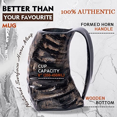 Tazas de cuerno de búfalo de 6 pulgadas (11.8-15.2 fl oz), tazas de cuerno vikingo para hombres y mujeres, tazas de cuerno real hechas a mano, vasos