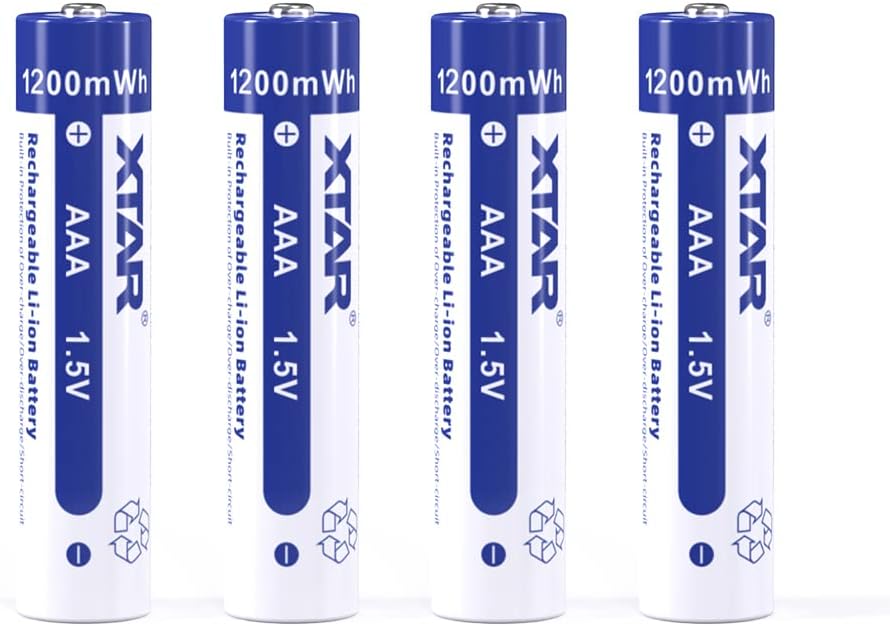 XTAR Paquete de 4 baterías recargables AAA de litio, 1200 mWh de salida constante de 1.5 V, batería AAA de iones de litio, 1200 ciclos para cepillos