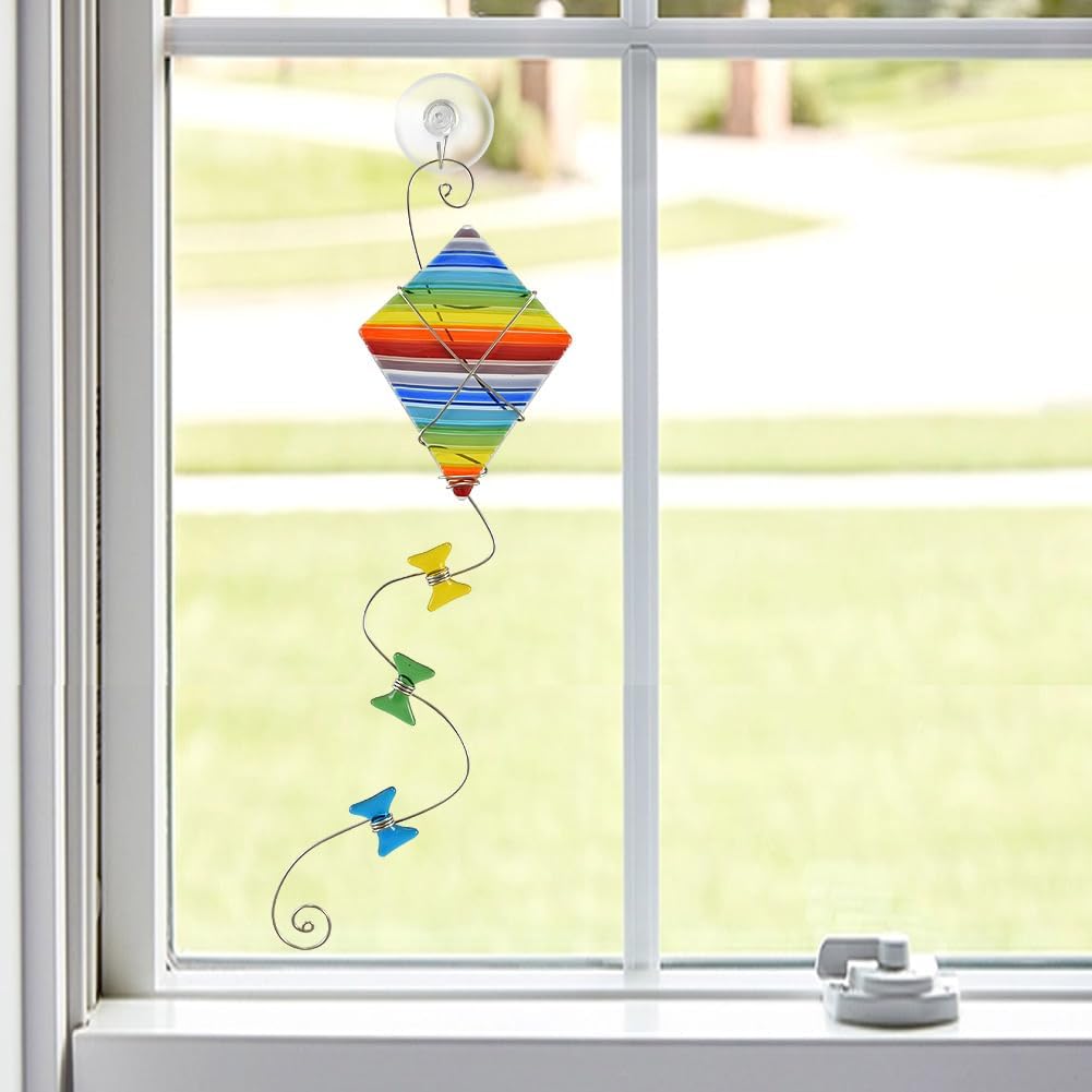 Rainbow Kite Atrapasoles de vidrio fundido fabricado en Estados Unidos, 12.5 pulgadas