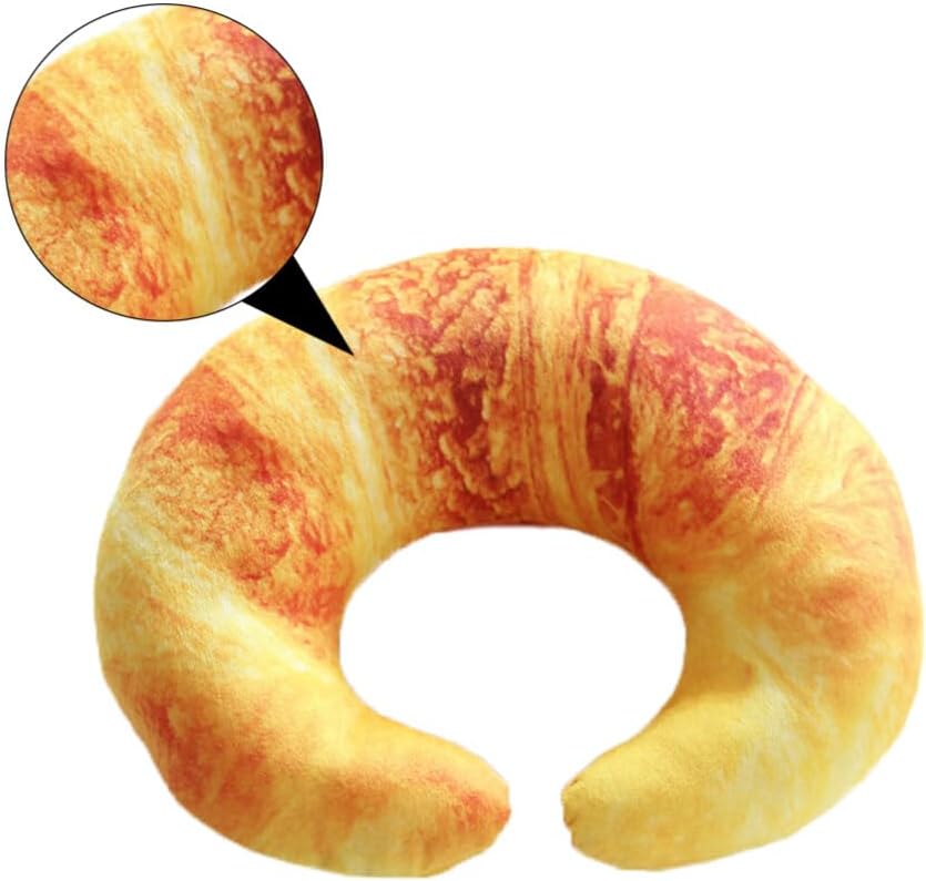 Holibanna Almohada en forma de pan de simulación 3D, almohada de felpa en forma de U, cojín para el cuello, reposacabezas de dibujos animados,