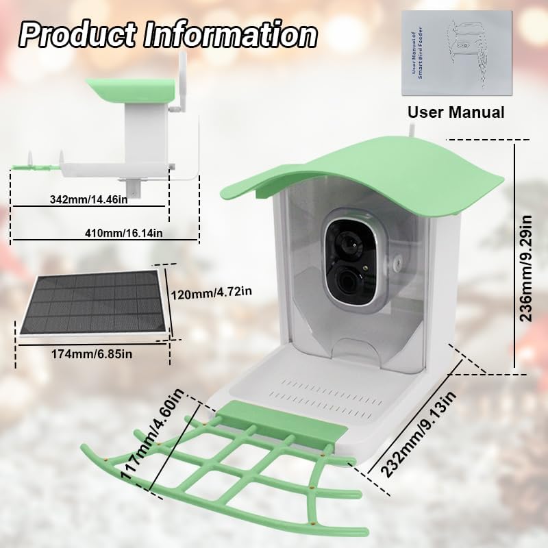 NIBOLIJI – Comedero inteligente para pájaros con cámara 1080HD, casas de pájaros para exteriores con panel solar, captura automática videos de aves