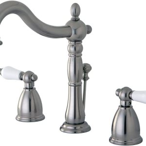 Kingston Brass KB1978PL Heritage – Grifo de lavabo generalizado con mango de palanca de porcelana, níquel cepillado Kingston Brass KB1978PL Heritage – Grifo de lavabo generalizado con mango de palanca de porcelana, níquel cepillado