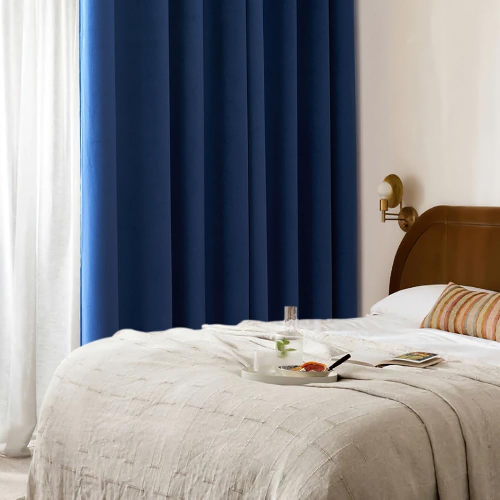 ANRODUO Cortinas de terciopelo azul oscuro de 84 pulgadas de largo, aisladas, insonorizadas, para sala de estar, cortinas de ventana con ojales para