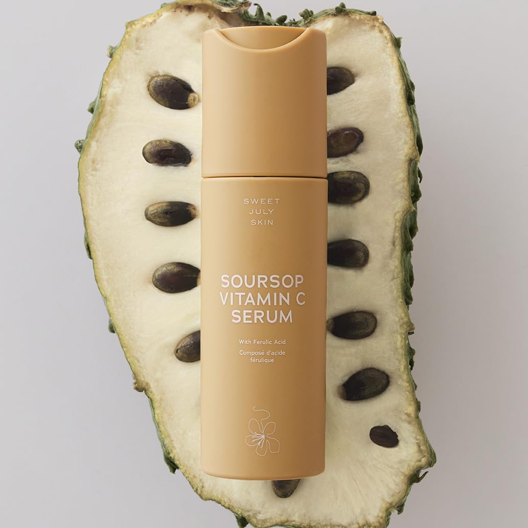 SWEET JULY SKIN – Suero de vitamina C de guanábana, ácido ferúlico y té verde, suero facial diario para todo tipo de piel, hidratante, reafirmante,