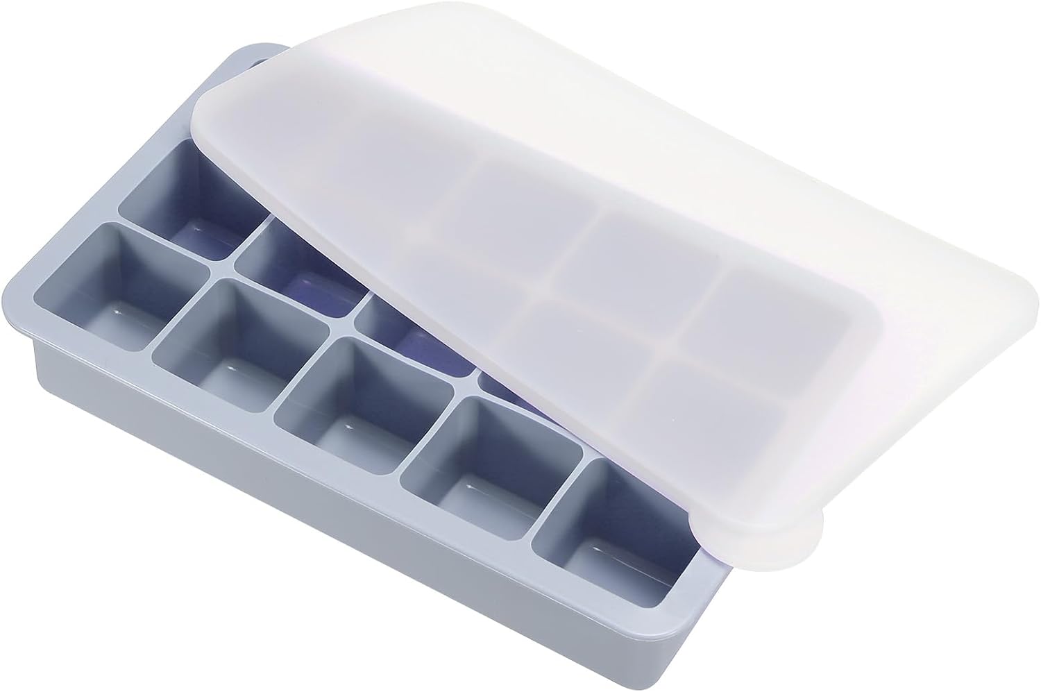 MECCANIXITY Molde para cubitos de hielo, bandeja de cubitos de hielo de 15 rejillas con tapa para cóctel, jugo, bebida casera (azul)