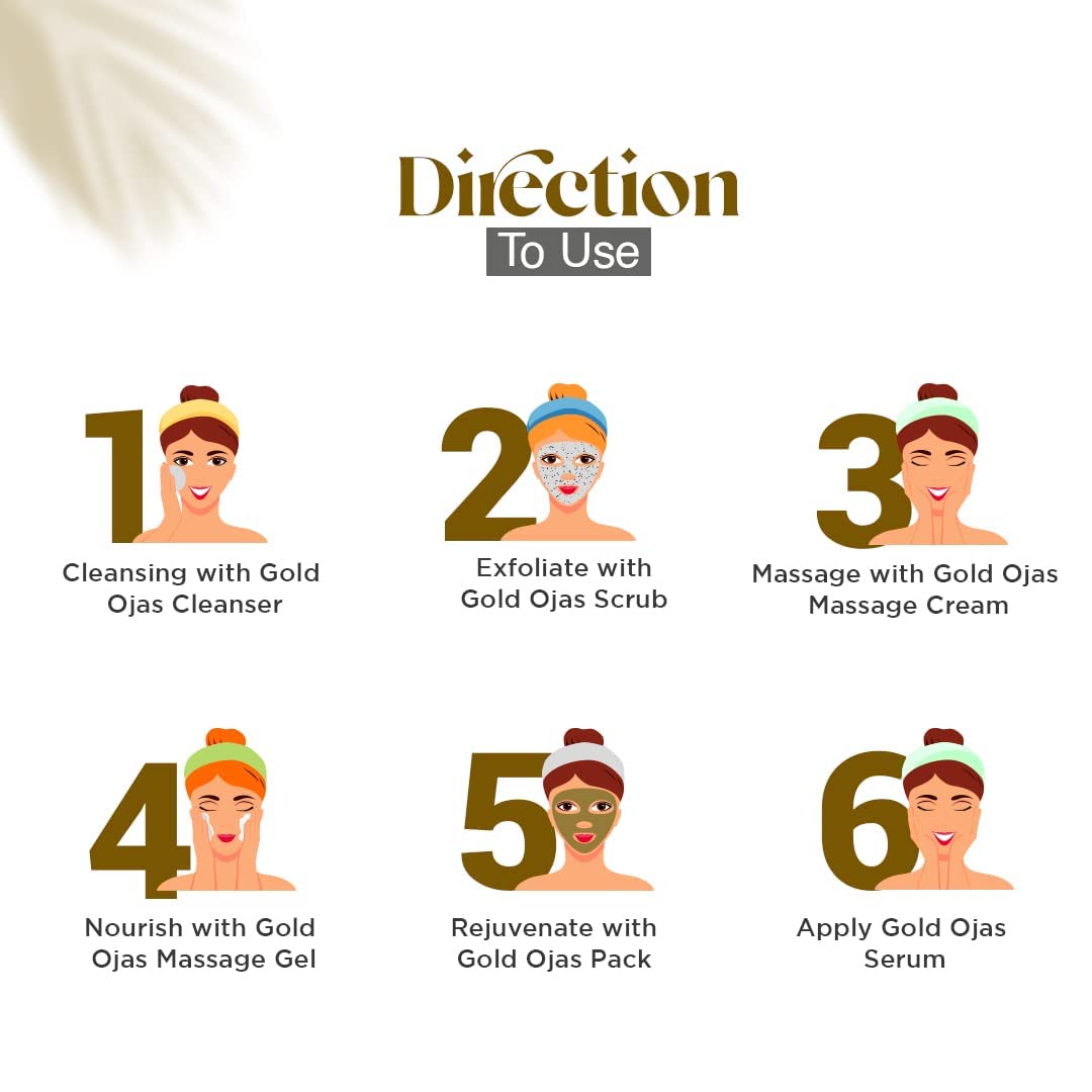 Vedicline Gold Kit facial hermoso dorado brillante piel iluminadora con ingredientes de azafrán, almendras y sándalo (limpiador, exfoliante, crema,