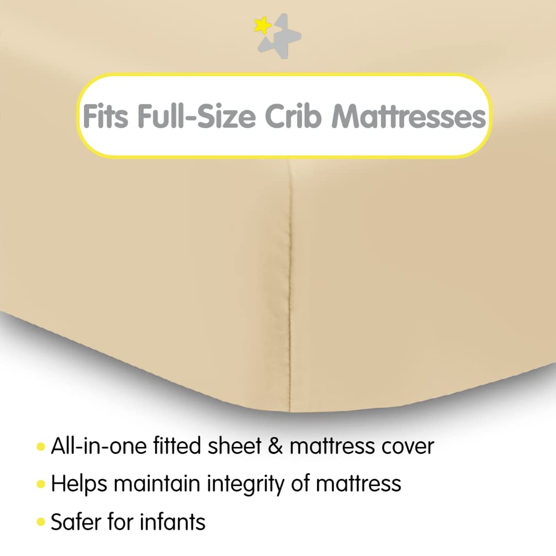BreathableBaby Sábana bajera ajustable todo en uno y funda impermeable para colchón de cuna de 52″ x 28″132 x 71 cm, beige (paquete de 2)