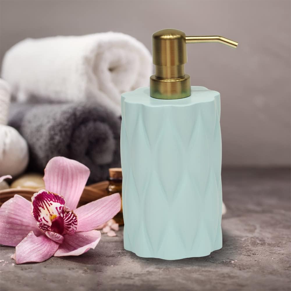 Juego de 2 dispensadores de jabón verde salvia para encimera de baño y fregadero de cocina, dispensador de jabón de manos decorativo con bomba