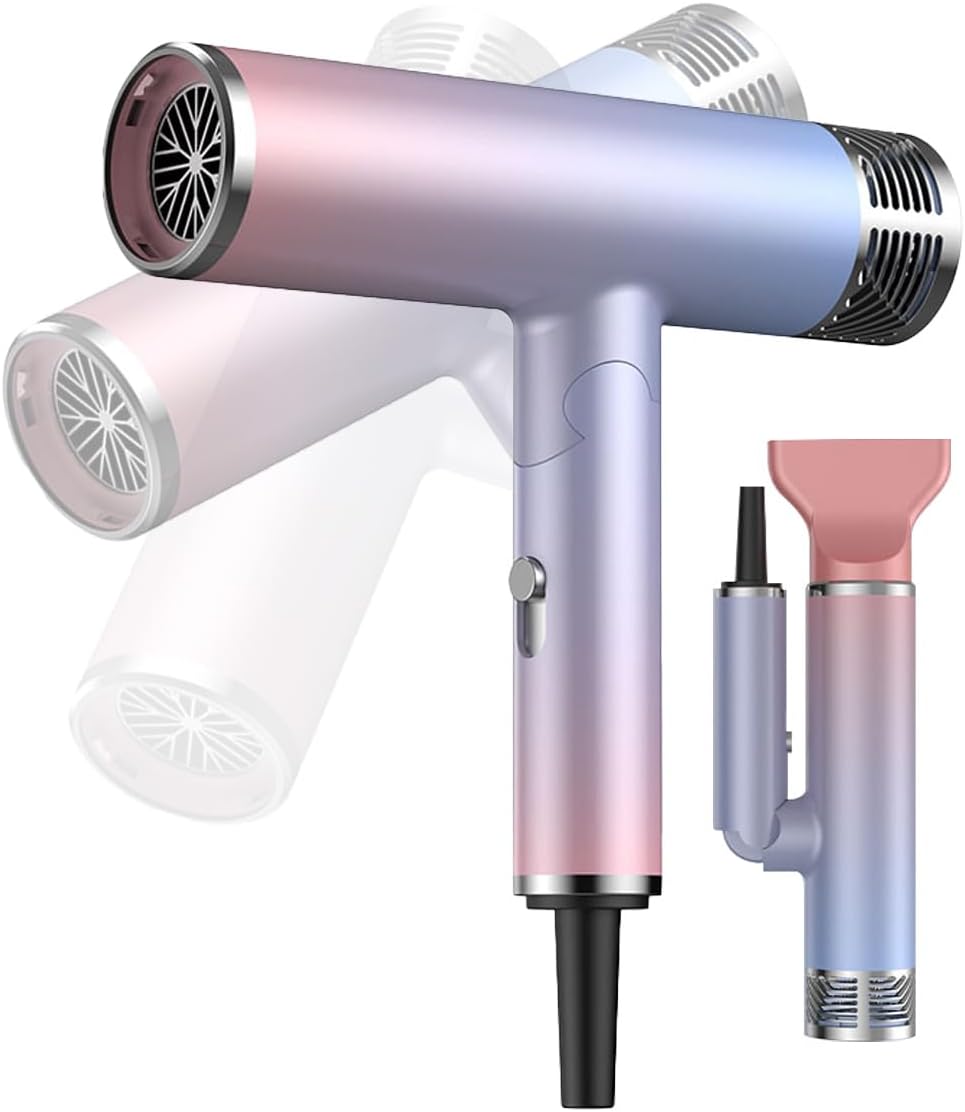 Secador de pelo profesional con mango plegable, 110000 RPM motor sin escobillas secador iónico con difusor, secador de pelo ligero de viaje, 3